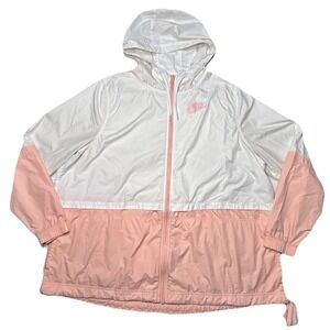 Nike Womens Hooded Windbreaker Jacket White Pink Colorblock Full Zip XL